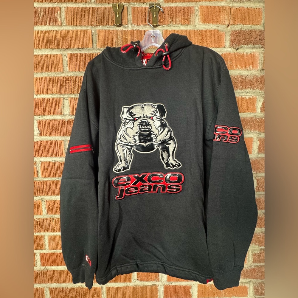 Vintage 00s Original EXCO Jeans Vinyl Bulldog Hoodie